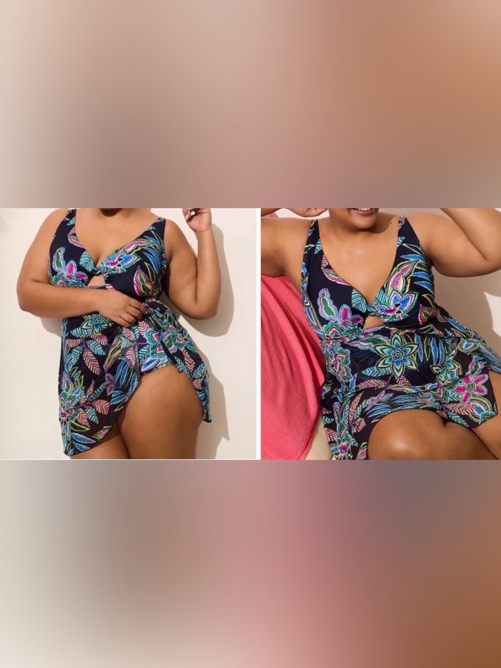Cacique Navy One-Piece Swimsuit with Teal & Pink Paisley Print Sz 40DDD